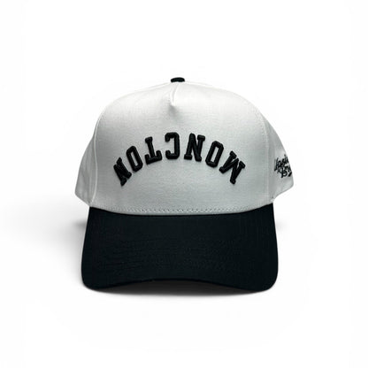 Moncton-Hat-Snapback-white-black-Upside-Brand-Front