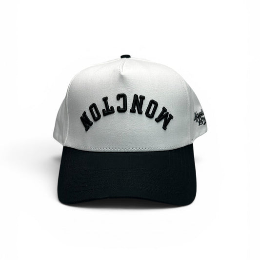 Moncton-Hat-Snapback-white-black-Upside-Brand-Front