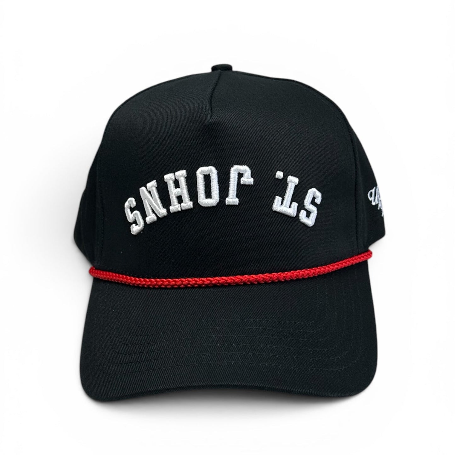 St-Johns-Hat-Snapback-white-black-Upside-Brand-Front