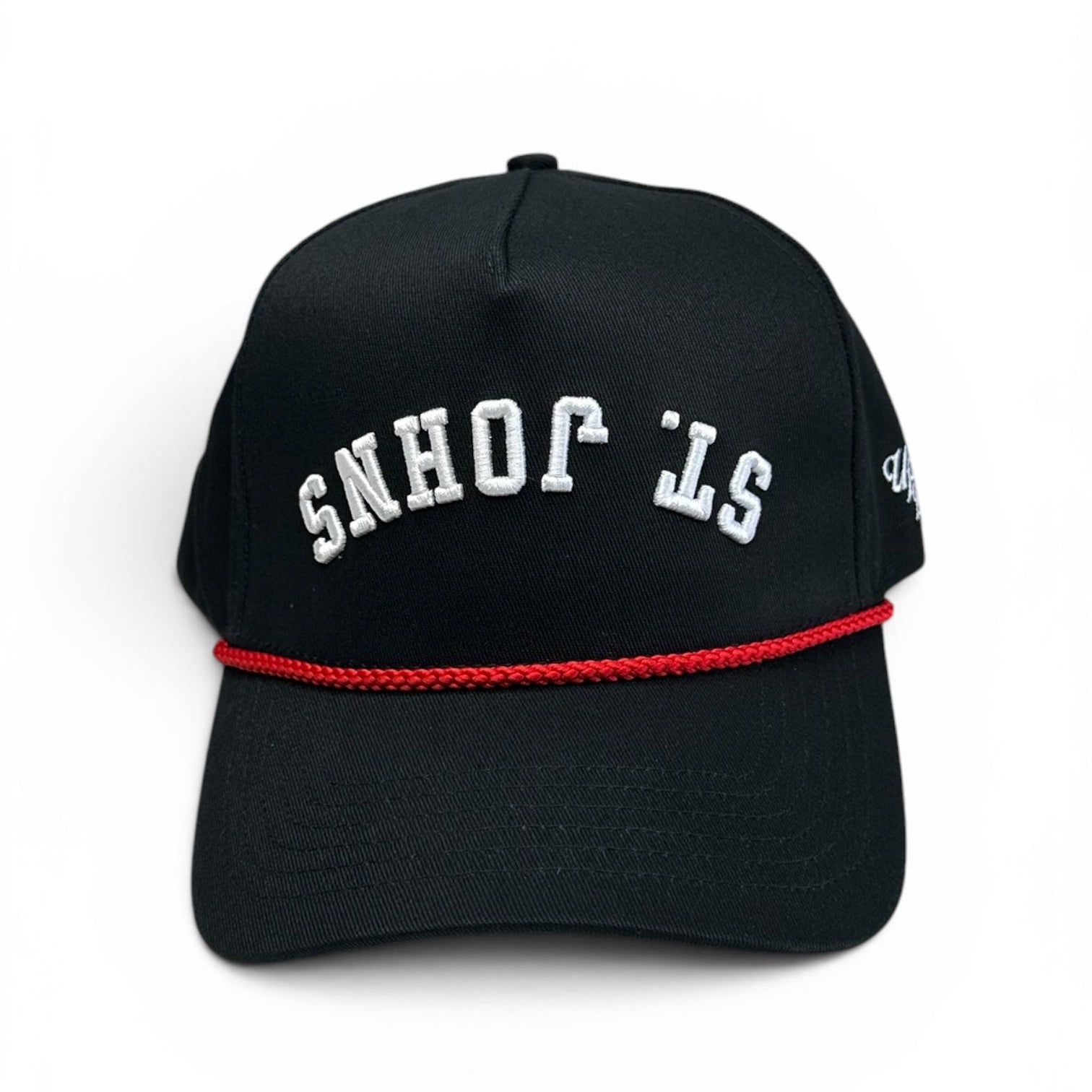 St-Johns-Hat-Snapback-white-black-Upside-Brand-Front