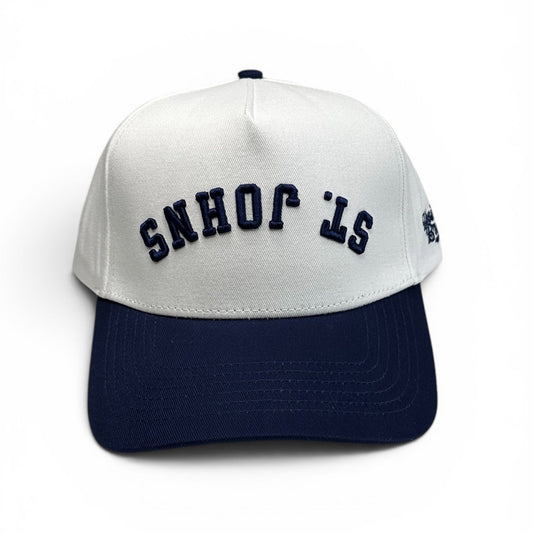 St-Johns-Snapback-white-Navy-Upside-Brand-Front